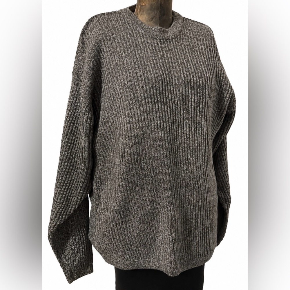Columbia Ribbed Knit Crewneck Sweater Small Gray Taupe Oversized Cozy Minimalist